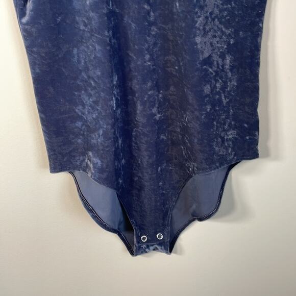 American Eagle Navy Blue Crushed‎ Velvet Short Sleeve Snap Body Suit Size M - Picture 3 of 10